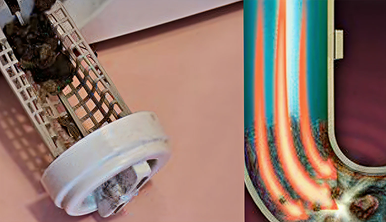 Drain filter and pipe with buildup